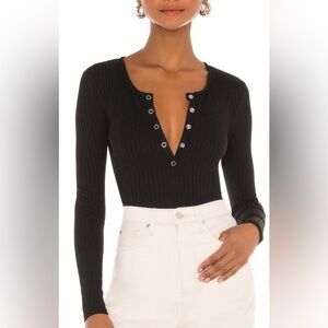 LOVERS and FRIENDS Lina Bodysuit Black Ribbed Long Sleeve Size L